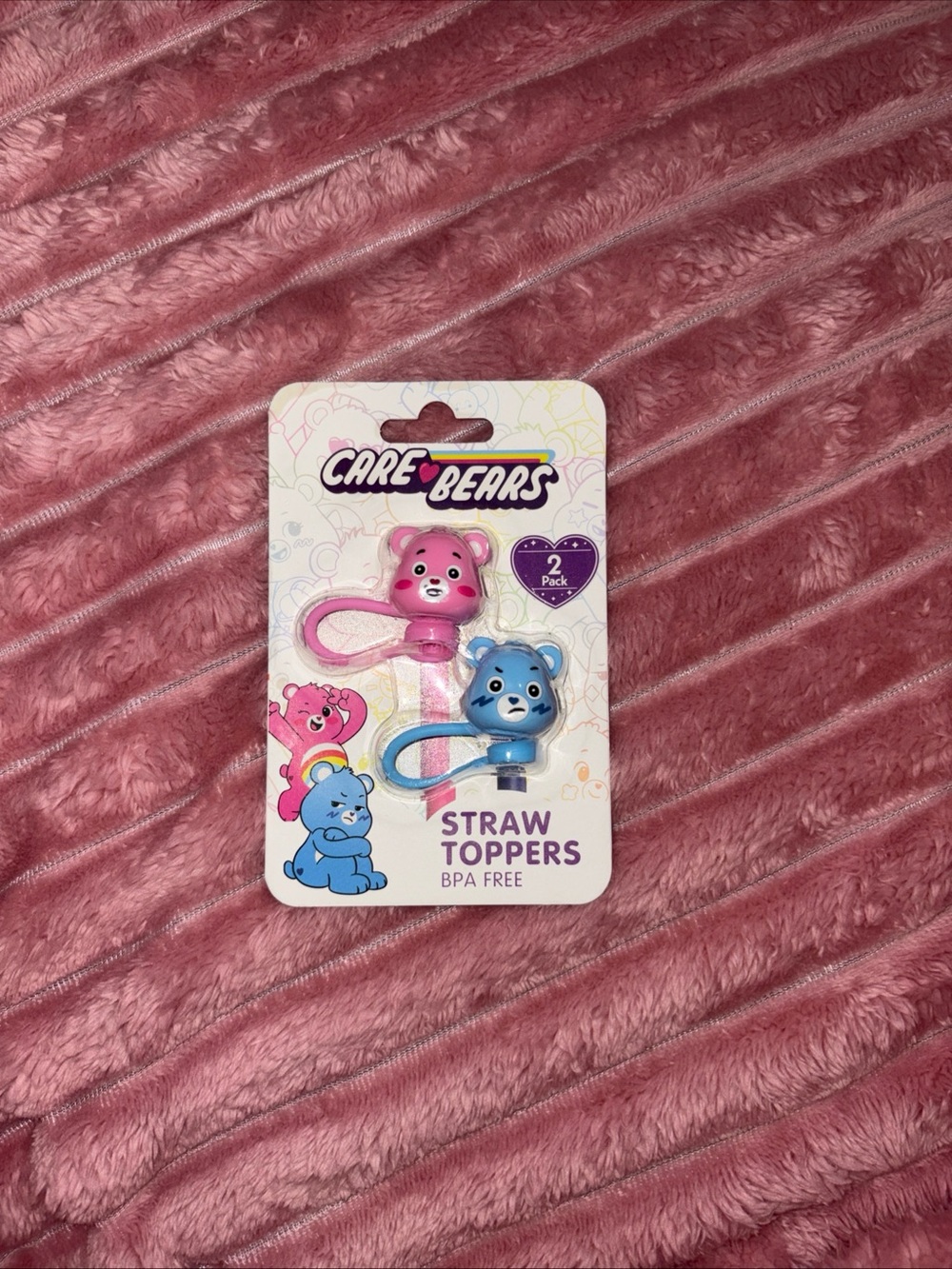 Care Bears Pink & Blue Character Straw Toppers - 2 Pack